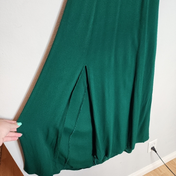Reformation Gavin Emerald Green Dress Open Back Cap Sleeve Slit Midi Size 12 - Picture 13 of 16